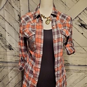 Miss Me jeans button down shirt plaid